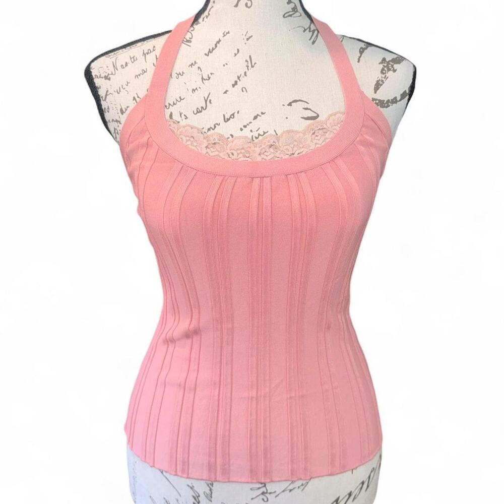 Vintage 90s Y2K Guess Pink Lace Halter Top Femme Coquette Festival S Balletcore